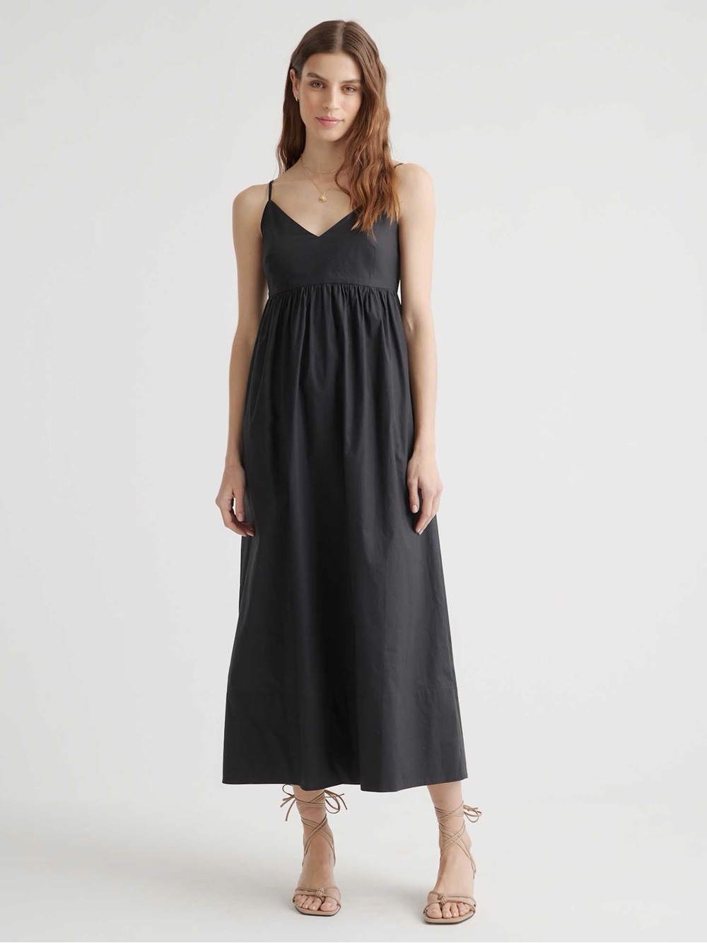 Quince Black Spaghetti-Strap Maxi Dress organic cotton